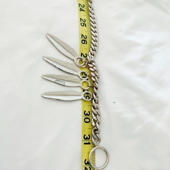 YSL silver chain link belt leaf design